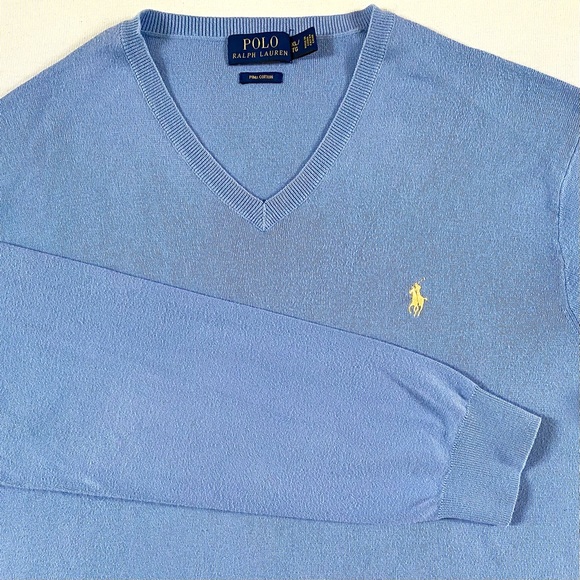 POLO RALPH LAUREN PIMA V-NECK SWEATER LIGHT BLUE SIZE X-LARGE - Picture 11 of 15